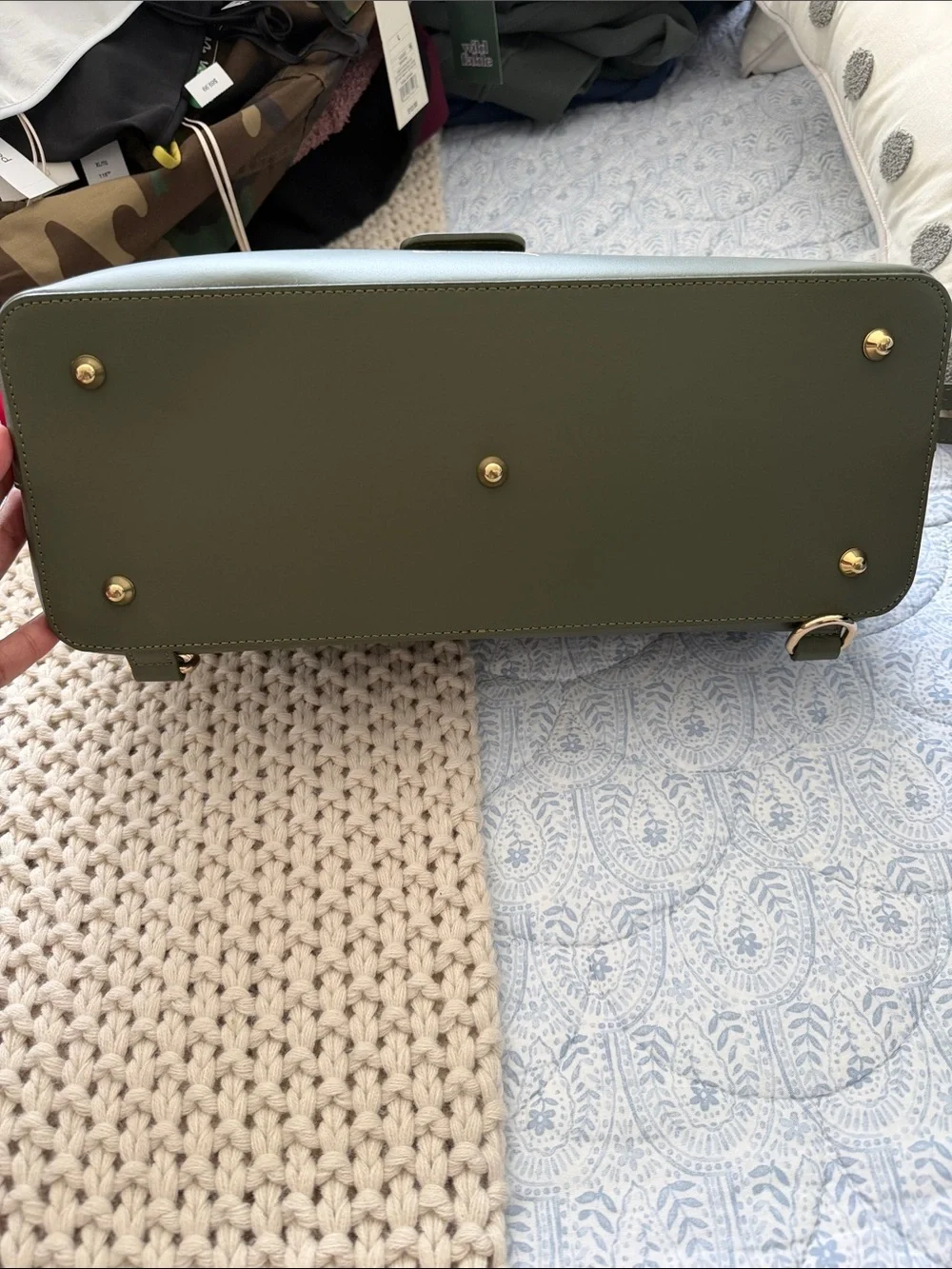 SILVER & RILEY Olive Green Structured Top-Handle Satchel